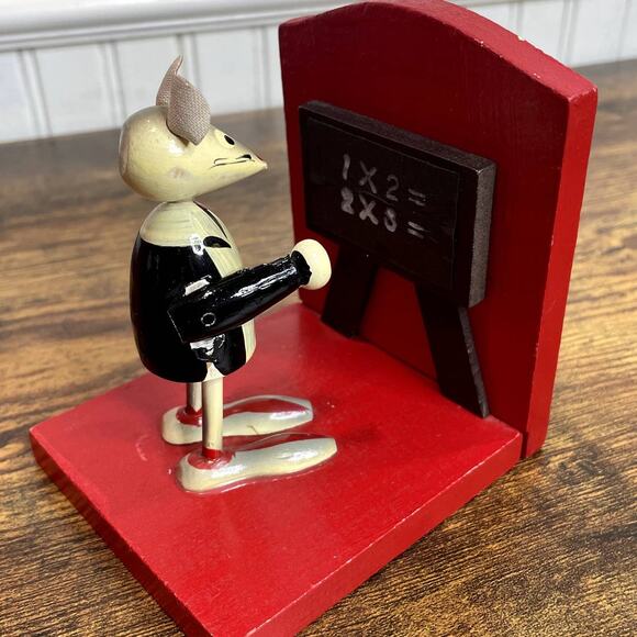 Wooden School Teacher Mice Bookends Vintage V.G. Japan Math Students Kitschy - Picture 9 of 16